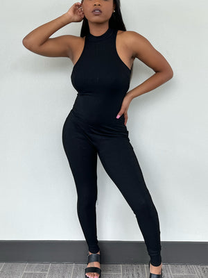 RIBBED  HIGH NECK JUMPSUIT
